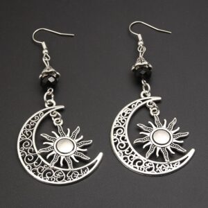 Antique Silver Openwork Moon Pendant Earrings